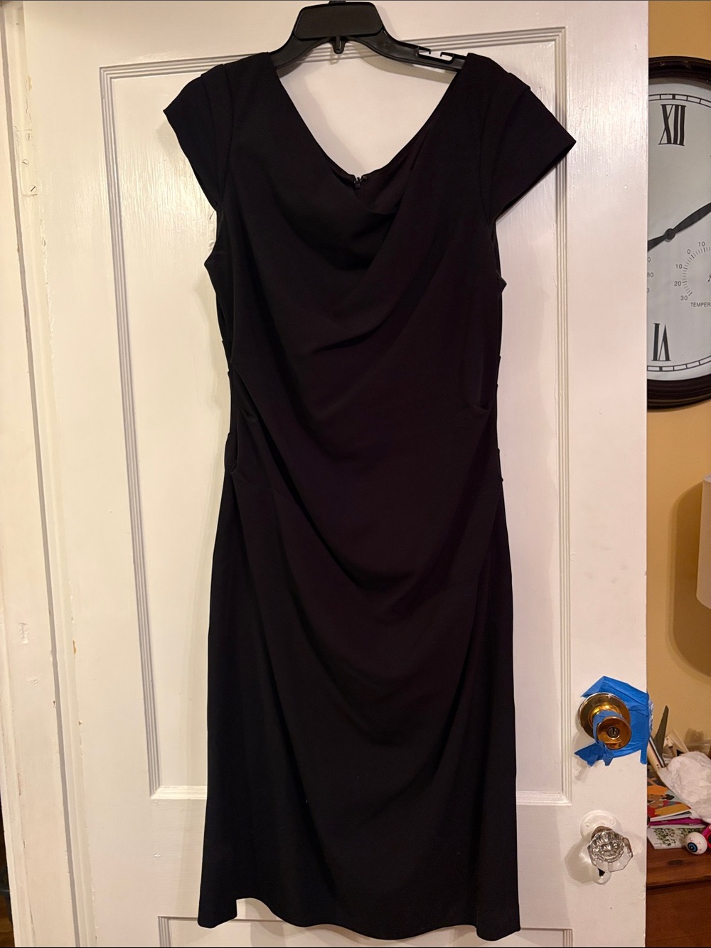 Classic Black Draped Cap-Sleeve Off-the-Shoulder Dress